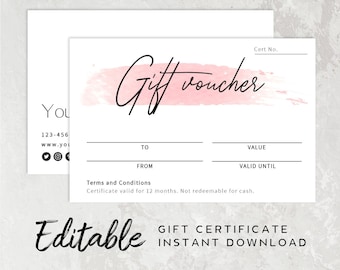 Printable Gift Card Template - DIY Shop Voucher Template, Printable Gift Voucher Template, Handwritten Font Card Template, Double Sided