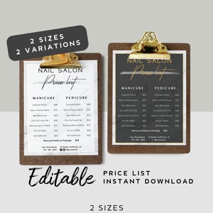 Beauty Salon Price List Template - Price Sheet, Makeup Price List, Beauty Parlor Pricing, Printable Price List Nail Salon, Price List Marble