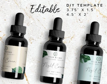 Tropical Bottle Label Design - DIY Dropper Bottle Label Template, Cosmetic Label Sticker, Face Serum Label, Hair Oil Label, Green Leaf