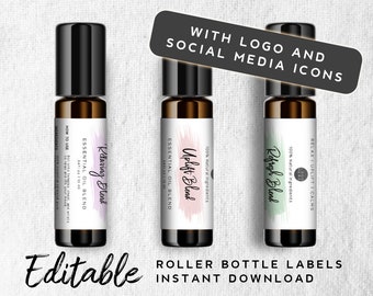 Custom Roller Bottle Label Printable - Spray Bottle Labels, 10ml Bottle Label, Small Shop Branding Labels, Pastel Color, Instant Download