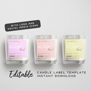 Pastel Printable Candle Label Template - Modern Candle Label Design, Personalised Candle Label, Custom Product Label Template Editable