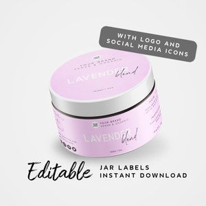 Pastel Purple Jar Label Template - Product Label for Jars, Wrap Around Label Editable, Cosmetic Jar Label, Feminine Lid Label, Girly Pink