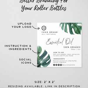 Monstera 10ml Roller Bottle Label Template - DIY Oil Blend Label Design ...