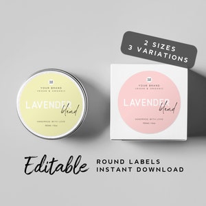 Pastel Round Label Design - Feminine Product Label Design, Light Pink Label Round, Label For Jars, Boxes Label Template, Editable Lid Label