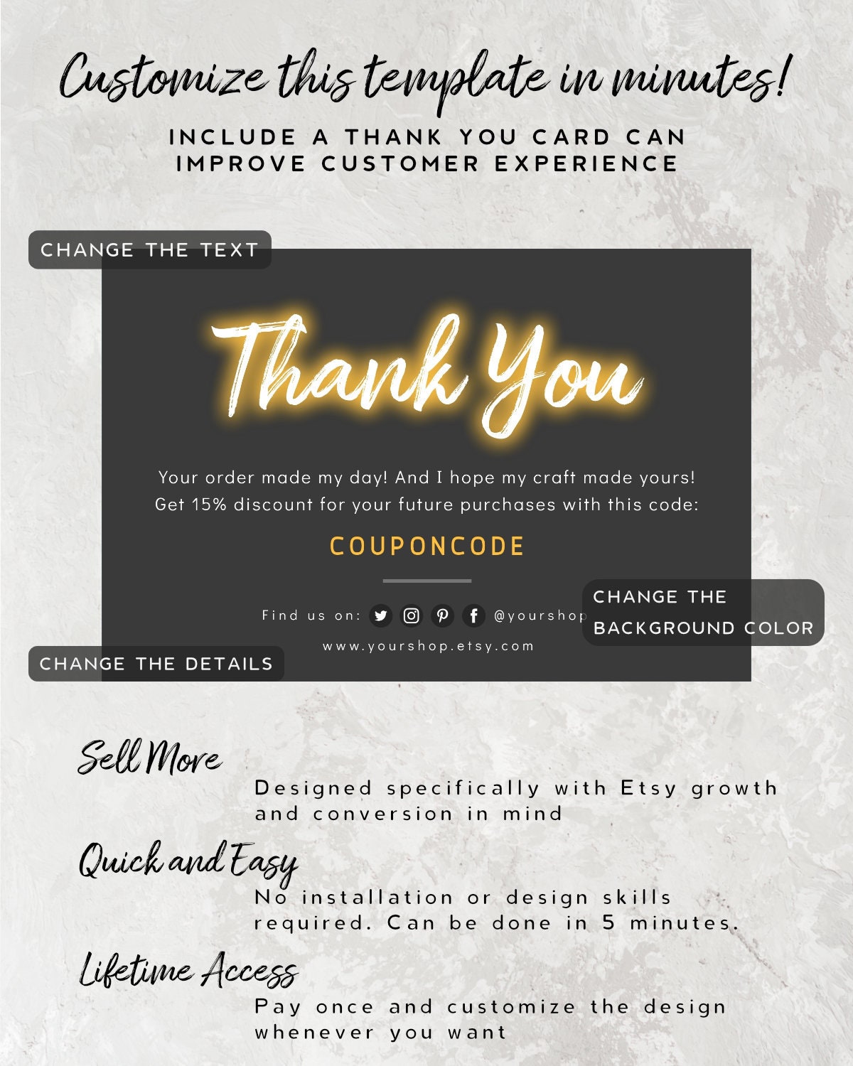 Ready to Print Black Thank You Card - Business Order Insert