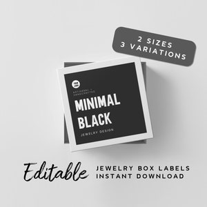 Black Jewelry Box Label Template - Bold Product Label Design, Square Label Sticker, Minimal Label Design Black, Statement Product Labels