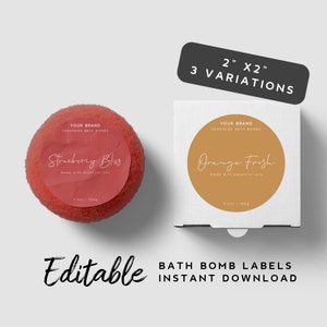 Colorida etiqueta de bomba de baño - pegatina de bomba de baño, embalaje de bomba de baño, plantilla de etiqueta cosmética redonda, fizzer de baño, pegatinas de embalaje rojas