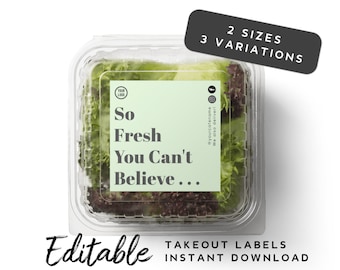 Cafe Takeout Label - Salad Label, Restaurant Labels, Cafe Printables, Takeaway Container Label, Salad Box Sticker, Food Packaging Sticker