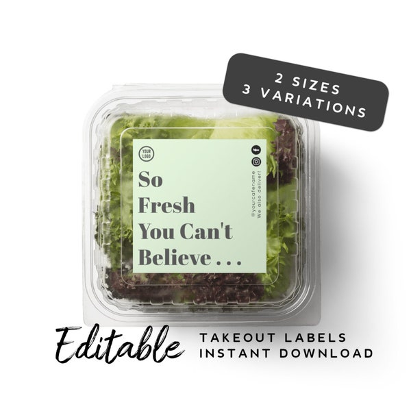 Cafe Takeout Label - Salat Etiketten, Restaurant Etiketten, Cafe Printables, Takeaway Container Label, Salatbox Sticker, Food Packaging Sticker