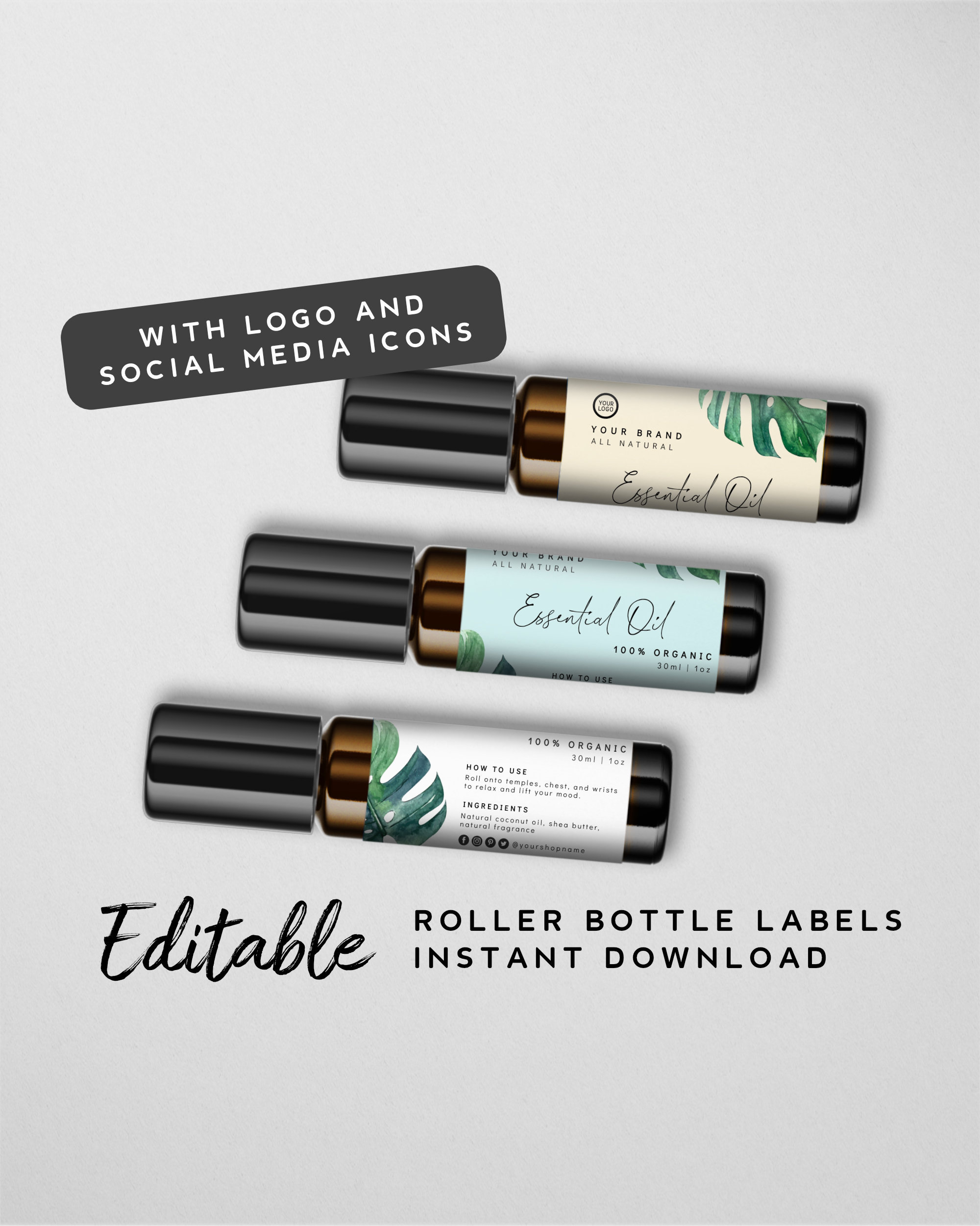 Monstera 10ml Roller Bottle Label Template - DIY Oil Blend Label Design ...
