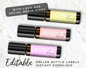 Printable Roll On Label Template - Custom Product Label Design, Essential Oil Label Printable, Spray Bottle Label, Pastel Product Packaging