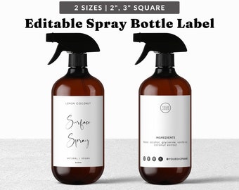 Spray Bottle Label Template - Cleaning Bottle Square Sticker Template, 2x2, 3x3