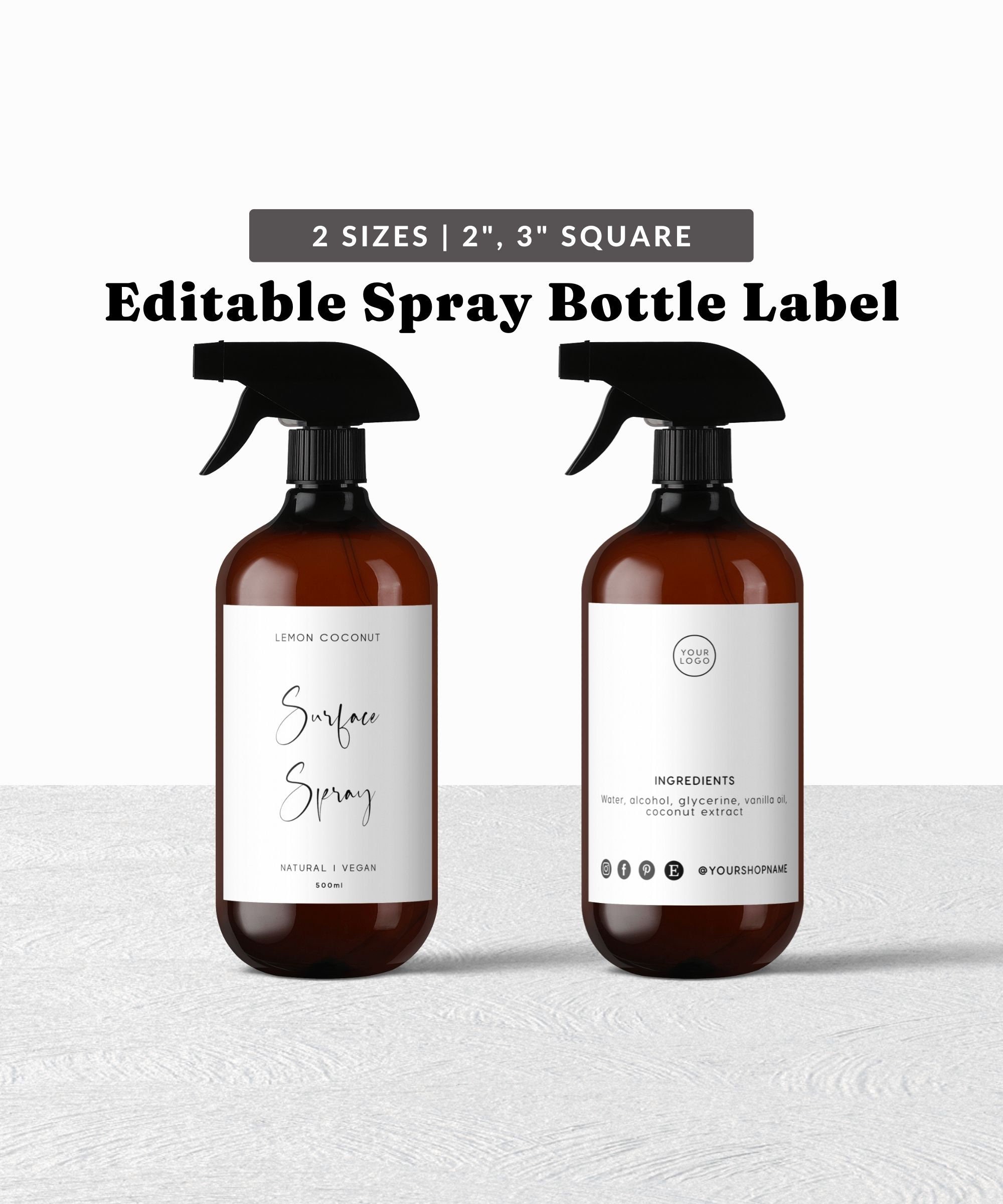 Spray Bottle Label Template Cleaning Bottle Square Sticker Etsy UK