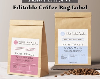 Ready to Print Coffee Label Template - Minimalist Product Label, Coffee Packaging, Printable Label DIY, Kraft Bag Label, Custom Label Design