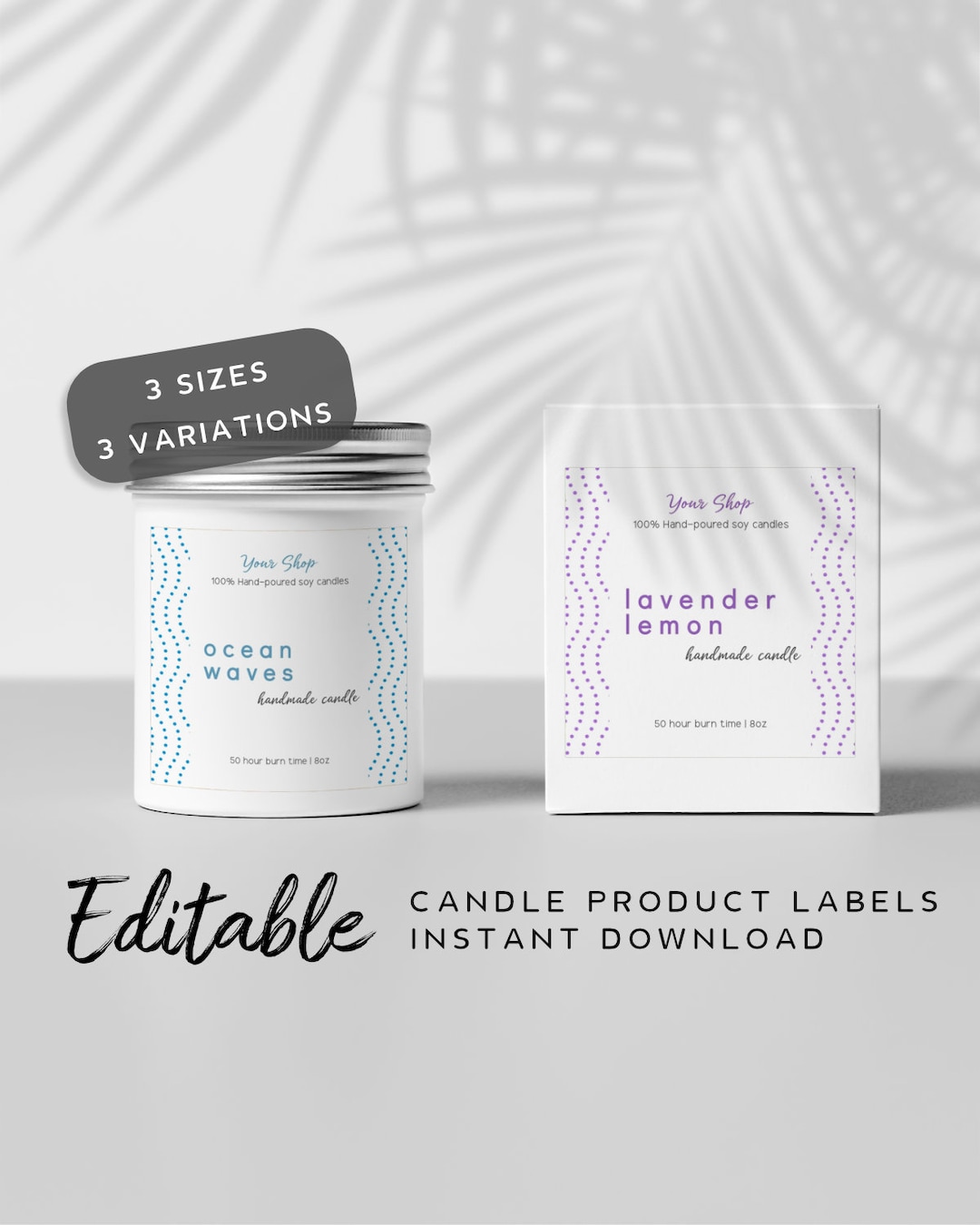 Wave Labels Dotted Wave Product Label Template - Modern Candle Label, Editable ...