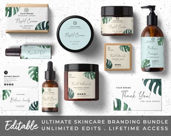 Monstera Cosmetic Label Bundle - Editable Label Template, Printable Label Jars, Floral Dropper Bottle Label Template, Beauty Product Labels