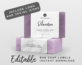 Handmade Soap Labels Band - Marble Product Label, Full Bar Soap Wrap Label, Editable Label DIY, Product Branding, Small Shop Branding
