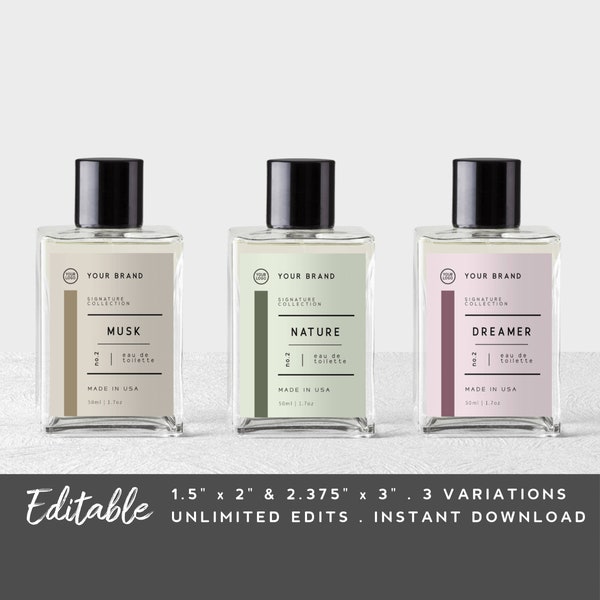 Modèle d’étiquette de produit modifiable - Étiquette de parfum de bouteille, étiquette de flacon de parfum imprimable, conception d’étiquette minimaliste, étiquette de marque de petite boutique