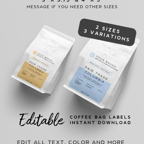 Ready to Print Coffee Label Template - Minimalist Product Label, Coffee Packaging, Printable Label DIY, Kraft Bag Label, Custom Label Design