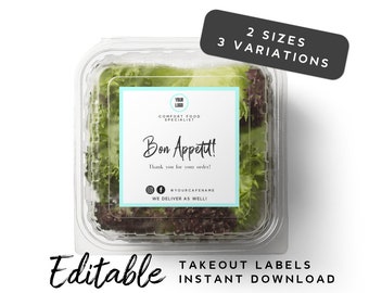 Takeaway Container Label - Editable Takeout Label, Salad Box Label Template, Restaurant Stickers, Cafe Labels, Food Packaging Label