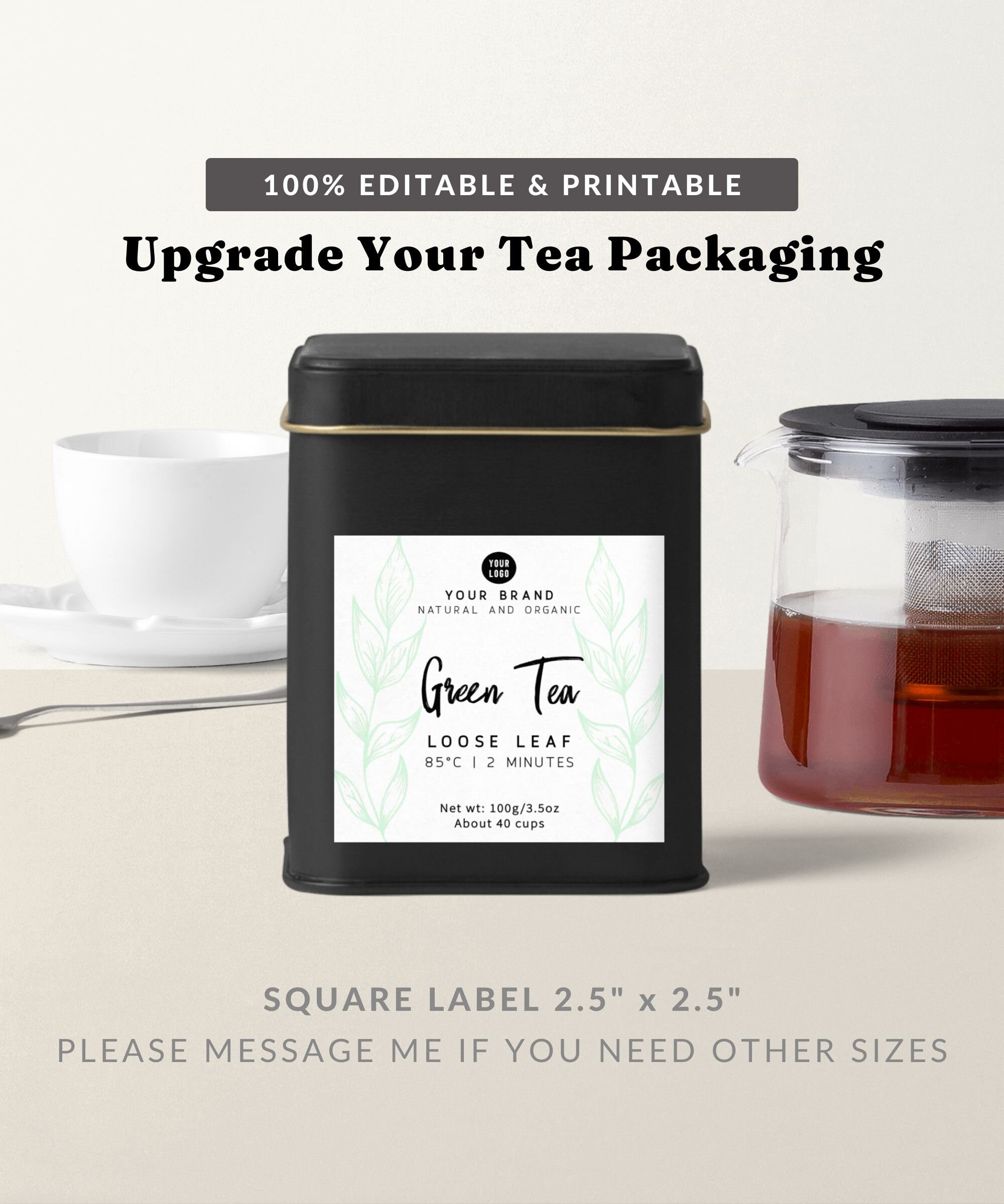 Meant Tea Writing Labels Printable Tea Label Template - Floral Product Label, Tea Packaging ...