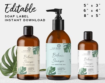 Printable Shampoo Labels - Botanical Soap Labels, Green Leaf Conditioner Label, Monstera Branding Stickers, Floral Bath Product Labels