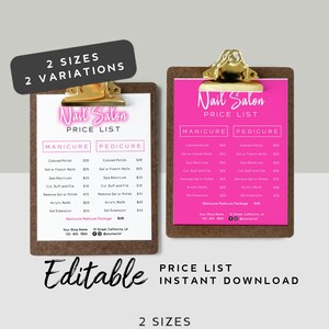 Modèle de liste de prix imprimable - Téléchargement instantané, Conception de liste de prix rose vif, Modèle de liste de prix Nail Business Nails, Guide de prix rose