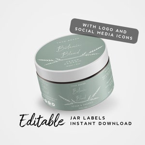 Green Label Design - Printable Body Care Product Label Template, Floral Label For Jars, Night Cream Label, Jar Label Vintage