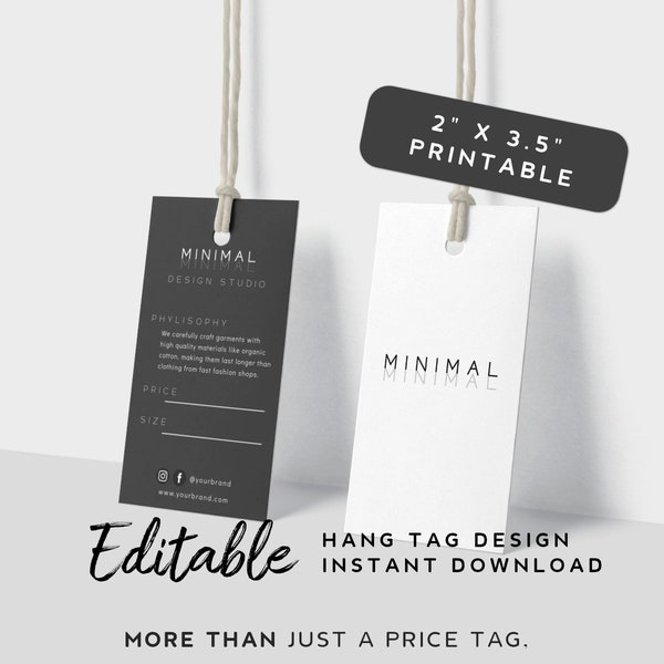 Druckbare Hang Tag Vorlage - Minimalistisches Tag Design, DIY Product Tag Template, Kleidung Tag Bearbeitbar, DIY Custom Tag Rechteck, Corjl