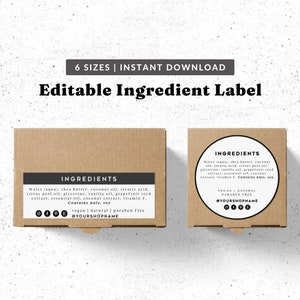 Etiqueta de ingredientes imprimible con iconos de redes sociales: etiqueta de lista de ingredientes personalizada, etiqueta de ingredientes personalizada, etiqueta para paquete de alimentos