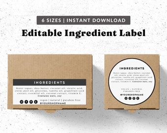 Printable Ingredient Sticker With Social Media Icons - Custom Ingredients List Label, Personalised Ingredients Sticker, Food Packet Label