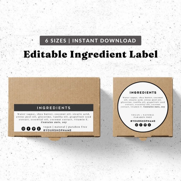 Printable Ingredient Sticker With Social Media Icons - Custom Ingredients List Label, Personalised Ingredients Sticker, Food Packet Label