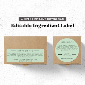 Green Ingredient Label Template - Product Packaging Template, Editable Food Label Design, Home Kitchen Label, Cafe Food Labeling