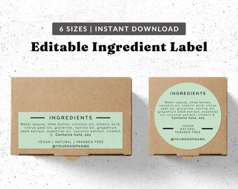 Green Ingredient Label Template - Product Packaging Template, Editable Food Label Design, Home Kitchen Label, Cafe Food Labeling