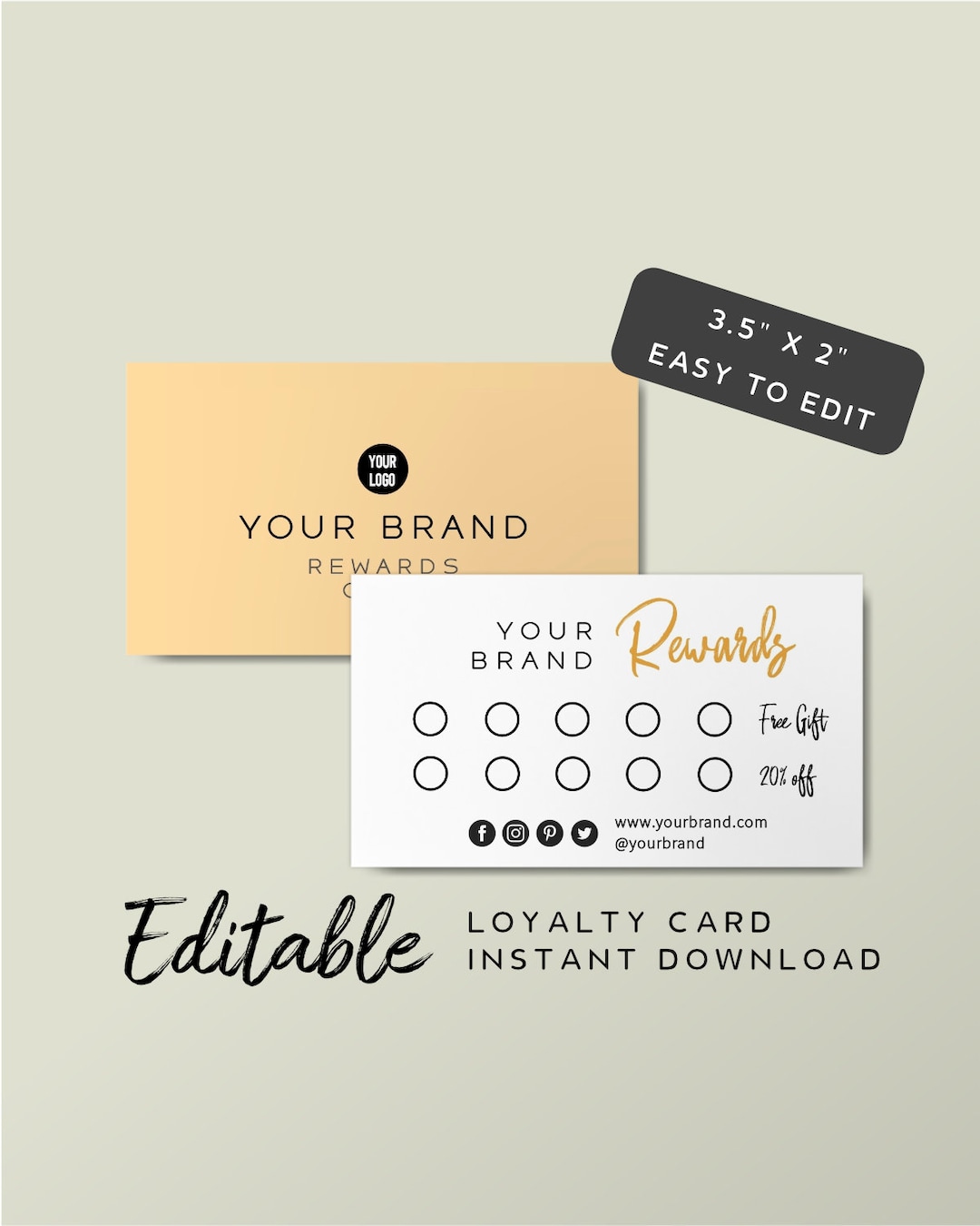 Customer Loyalty Card Template - Instant Download, Yellow Business ...