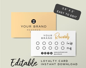 Customer Loyalty Card Template - Instant Download, Yellow Business Printable Brand, Orange Printable Loyalty Cards, Editable Reward Card