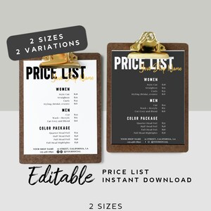 Editable Price List Instant Download - Salon Price List Design, Price List Hair Business, Minimalist Price List for Hair, Shop Branding