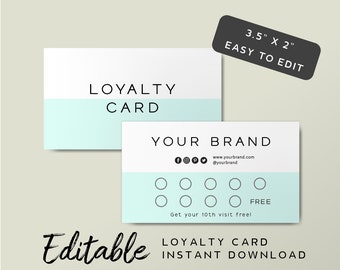 Custom Loyalty Card Template - Business Rewards Card, DIY Stamp Card, Business Printables, Social Media Cards, Simple Loyalty Card Design
