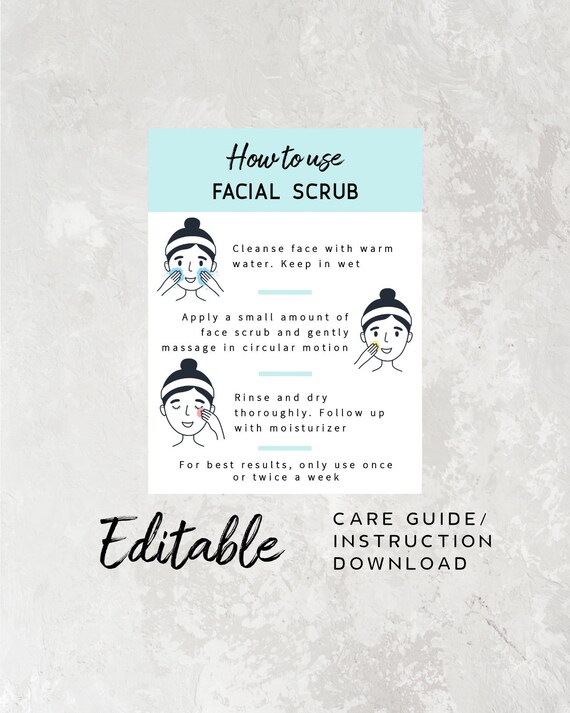 Facial Scrub Card Template - Small Business Card Printable, Order Insert Card, Care Card Download, Editable Care Instruction Card Insert