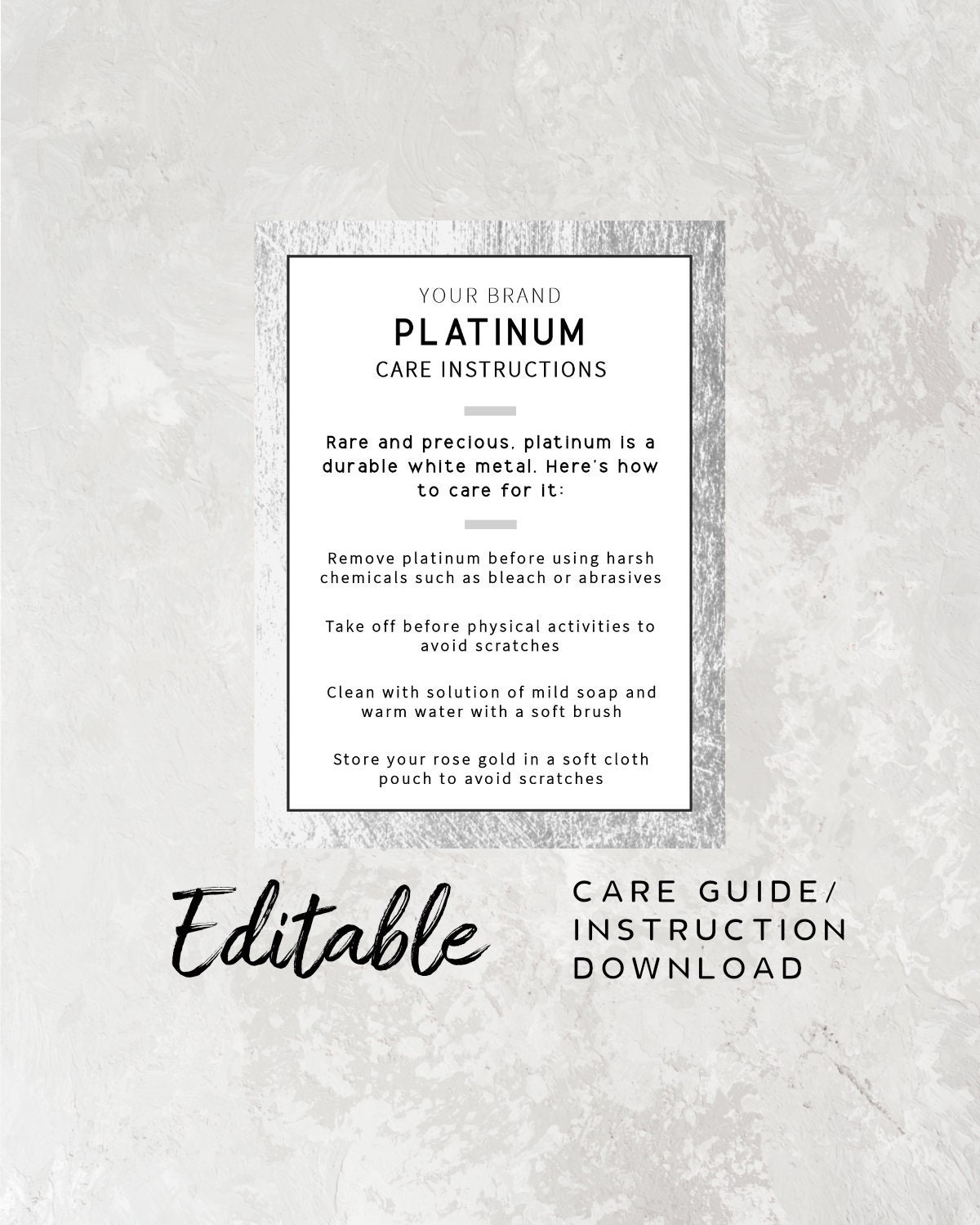 Platinum Care Instruction Card Printable Platinum Jewelry - Etsy Singapore