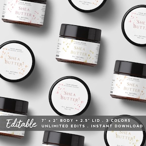 Gold Ink Label Template - 7x2, Jar Label for Body Butter, Product Label Template, Cosmetic Jar Label, Shea Butter Label, Jar Lid Label White