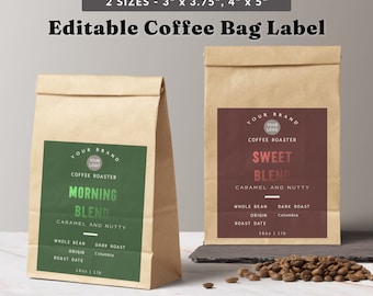 Personalized Coffee Bag Label Template - Printable Label Designs, Coffee Packet Label, For Bags, Coffee Stickers Editable, Tea Labels