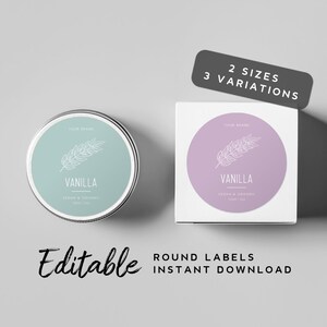 Botanical Label For Containers - Floral Circle Label For Cosmetics, Editable Round Label Template, Pastel Purple Label Sticker for Bottles
