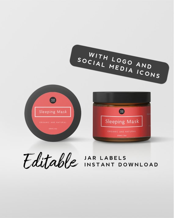 Wrap Around Label - Circle Lid Jar Label, Lotion Labels, Red Product Label, Shop Branding, Skin Care Label Template, Body Butter Label