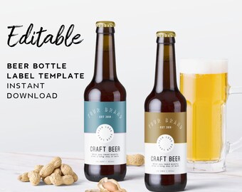Editable Beer Bottle Label Template - Beer Label Custom, Home Brew Label Design, Lager Sticker, Product Label For Beer, Drink Business Label