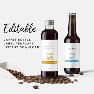 Editable Coffee Label Template - Custom Latte Label, Coffee Roaster Label, Coffee Business Printable, Food Label, Drink Product Packaging