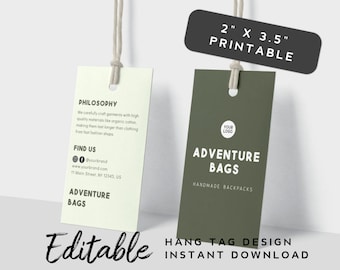 Fashion Tag for Bags - Product Tag Editable, Printable Hang Tag Template, Tag for Handmade Product, Simple Price Tag Design, Branding Tag