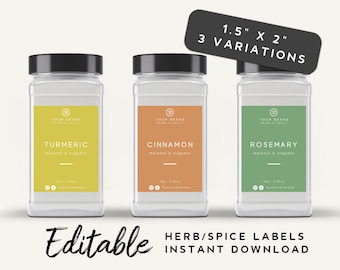 Minimalist Spice Label Stickers - Spice Set Label, Spice Jar Label Printable, Herb Bottle Label, Modern Bottle Sticker, Cinnamon, Rosemary
