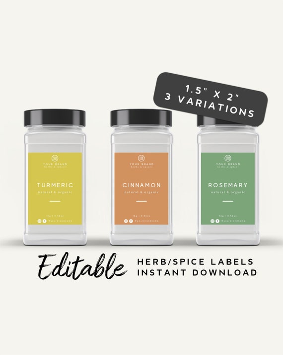 Editable Printable Spice Jar Labels Modern Minimalist Spice 
