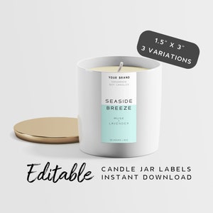 Etykieta na świecę DIY Pionowa - Niebieska naklejka na świecę, Etykiety na świece do druku, Etykieta na słoik z logo świecy DIY, Minimalistyczne etykiety na słoiki na świece